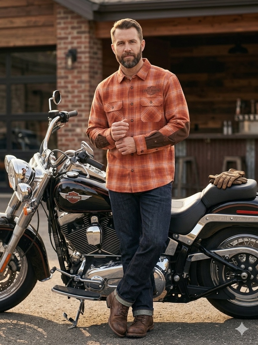 NWT Harley-Davidson Iron Bond Plaid Flannel Shirt – Orange/Brown – Men’s XL